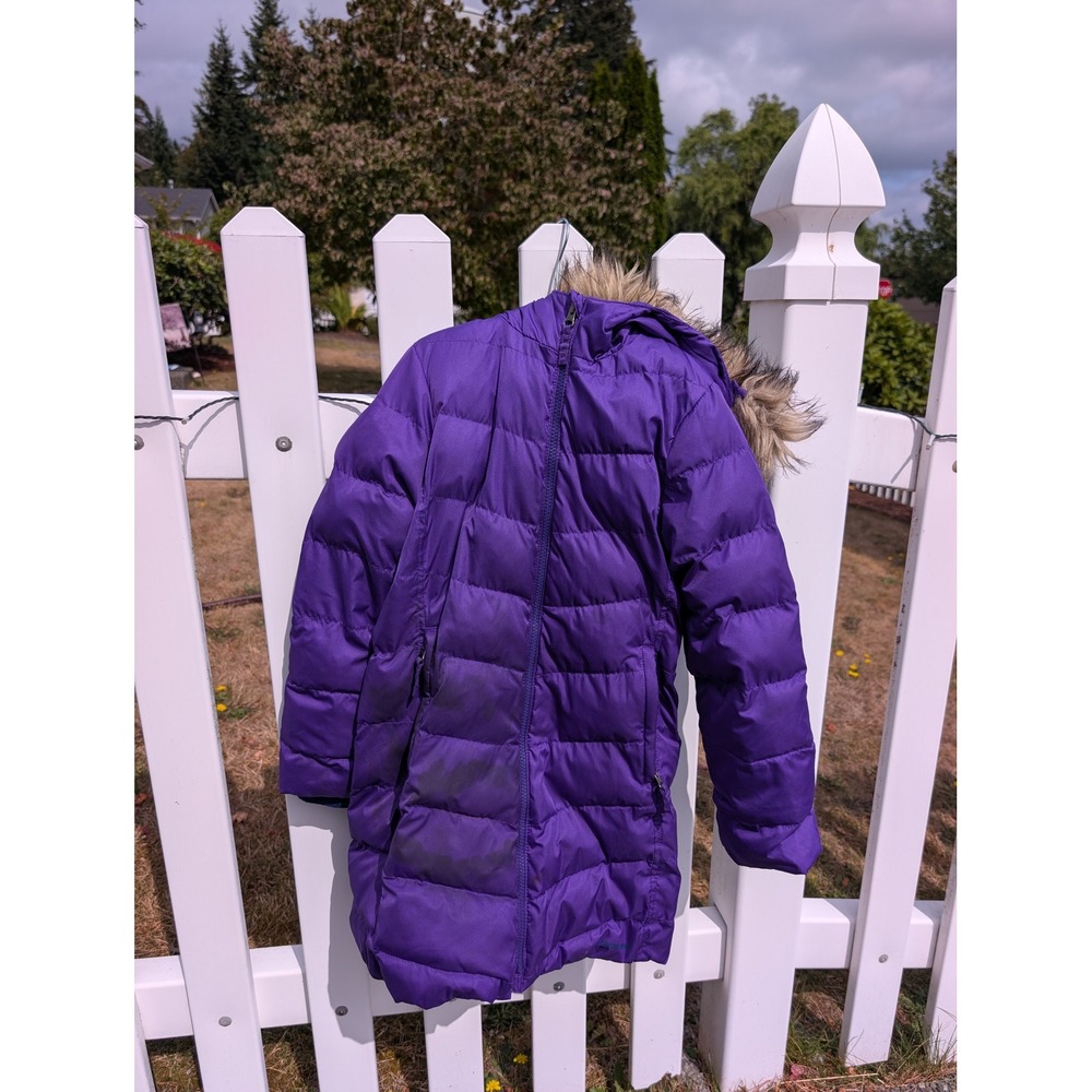 Parka Size 8 Purple Lands' End Faux Fur Trim Fleece Lined Puffer Coat